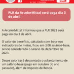 PLR da ArcelorMittal será paga dia 3 de abril